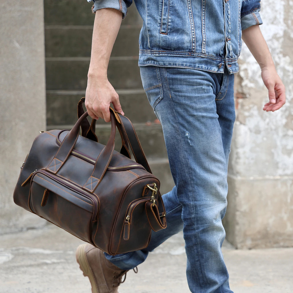 The Short-Haul | Handgefertigte Crazy Horse Leder 16" Frontier Stage-Bag