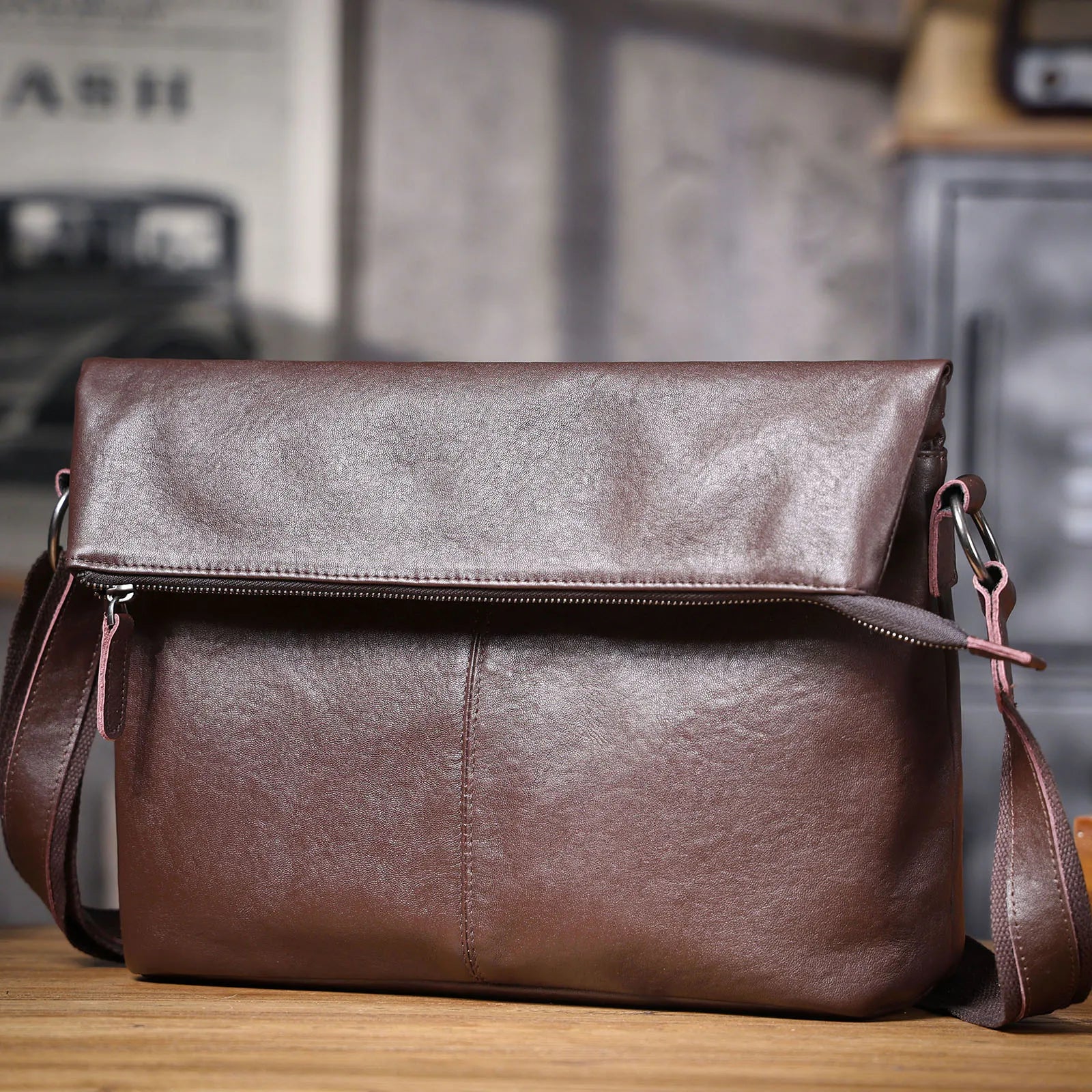 The Iron-Oak | Natural Vegetable-Tanned Leather Minimalist Courier & Laptop Bag
