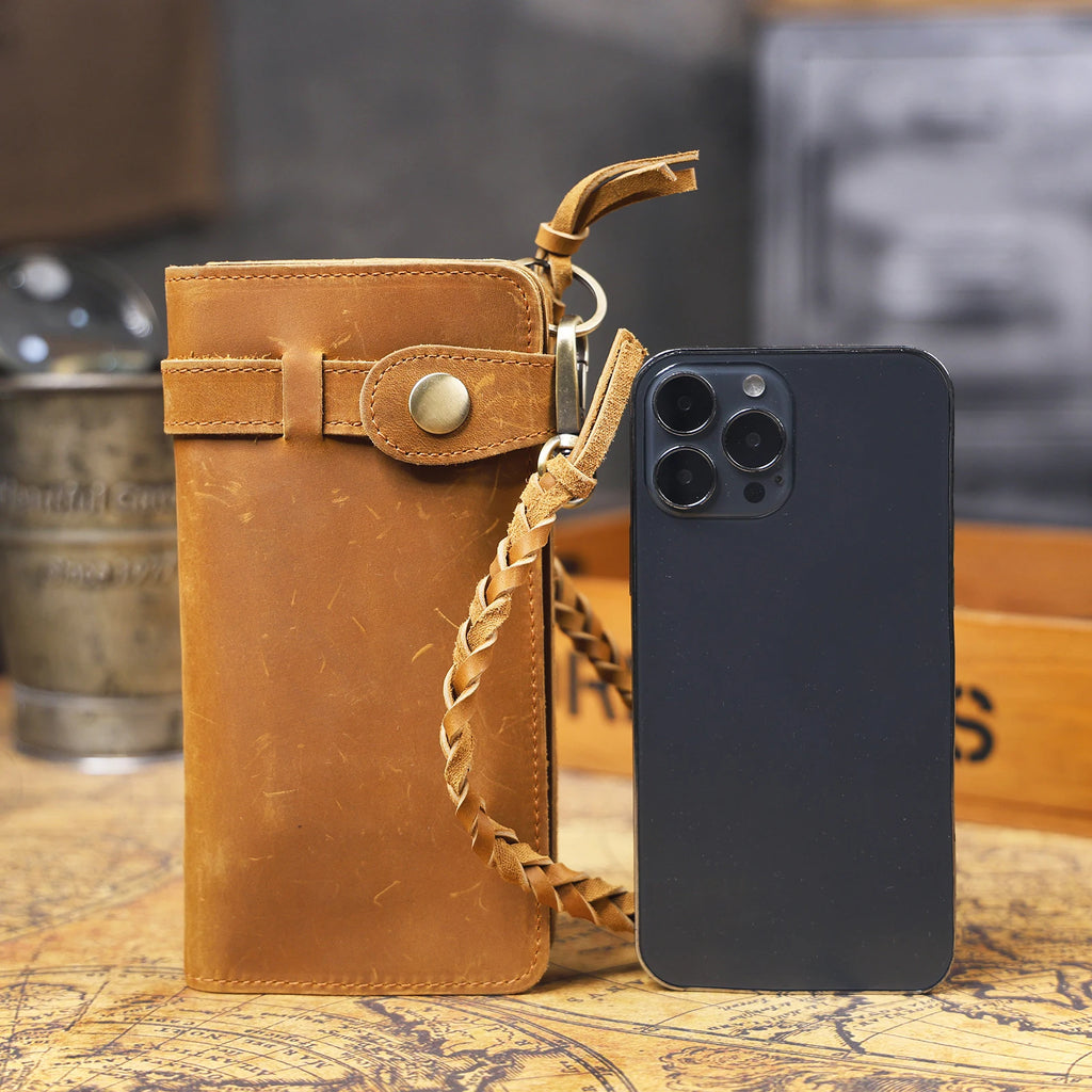 The Sentry | Portefeuille long et pochette de rangement en cuir Crazy Horse fait main