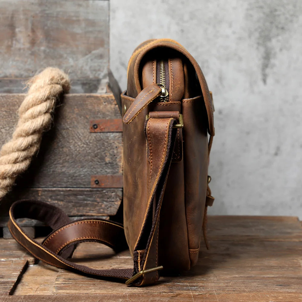 Sac bandoulière en cuir italien fait main | Le cartable vintage 12" The Dispatch