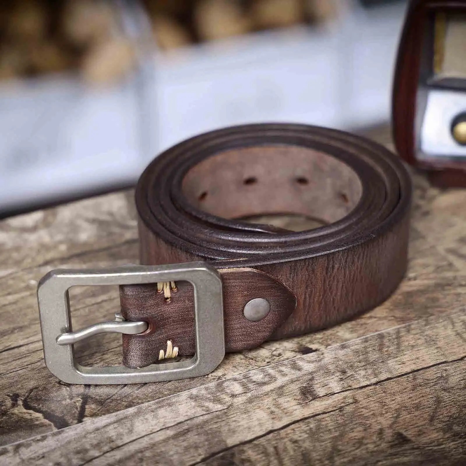 Le Cuirassé | Ceinture Frontier en Cuir de Vachette Italien Épaissi et Acier Inoxydable