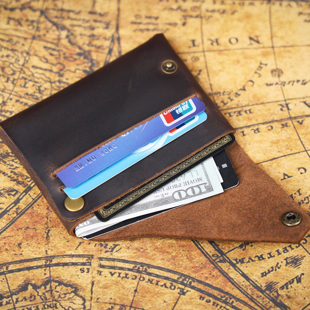 The Outpost | Porte-cartes minimaliste en cuir pleine fleur Crazy Horse fait main