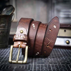 The Brass-Tacks | Ceinture Frontier en Cuir de Vachette Italien Épaissi et Laiton Massif