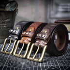 The Brass-Tacks | Ceinture Frontier en Cuir de Vachette Italien Épaissi et Laiton Massif
