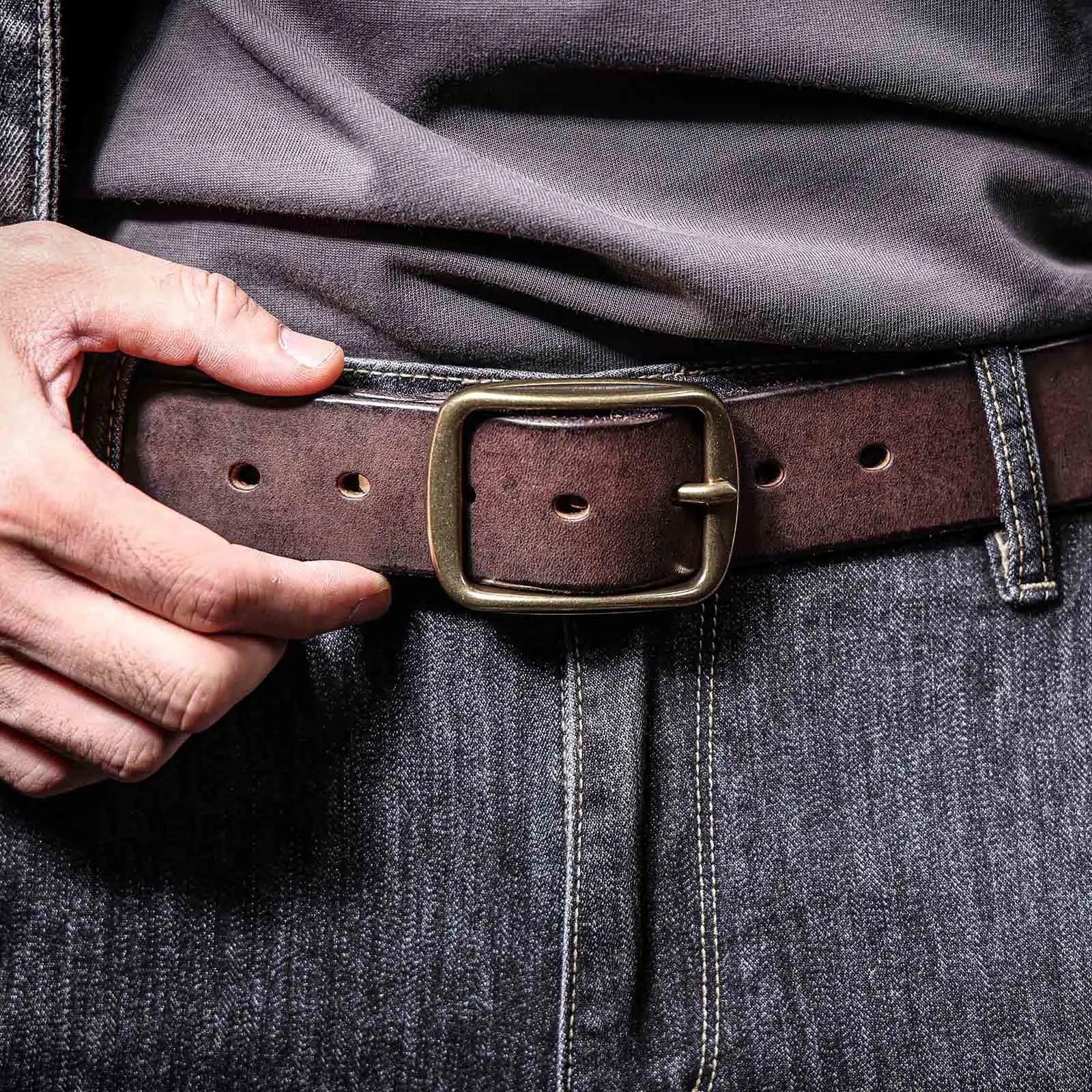 The Brass-Tack | Handcrafted Thickened Italian Cowhide & Solid Brass Frontier Belt