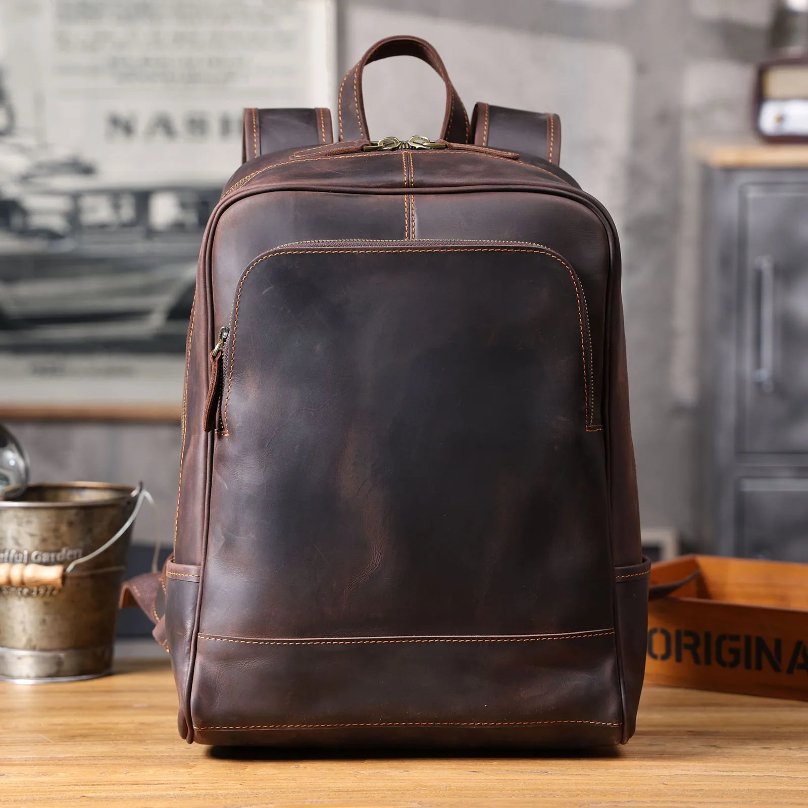 The Fortress Scout-Pack | Handcrafted Crazy Horse Leather 15" Laptop Rucksack