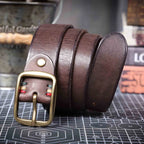 Le Brass-Tack | Ceinture Frontier en cuir de vachette italien épais et en laiton massif, fabriquée à la main