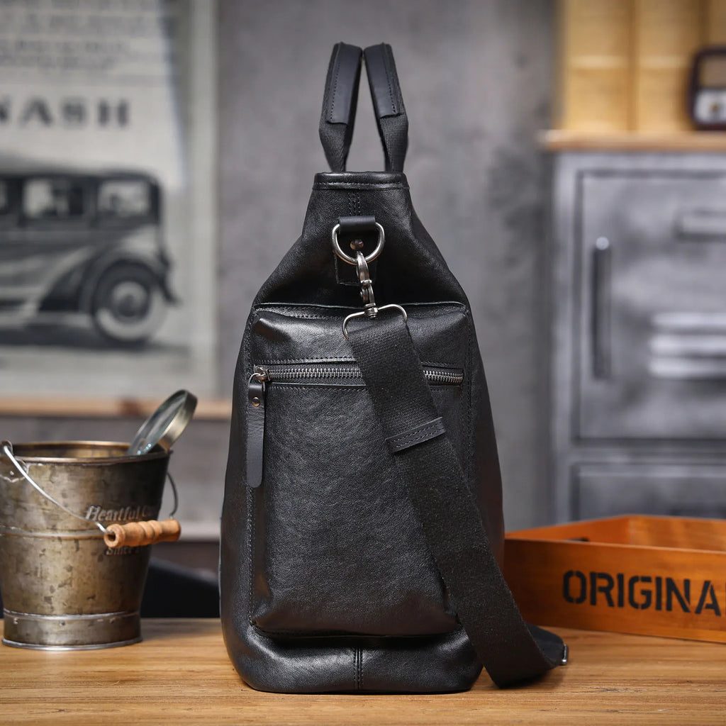 The Settler | Natural Vegetable-Tanned Genuine Leather 15" Minimalist Briefcase