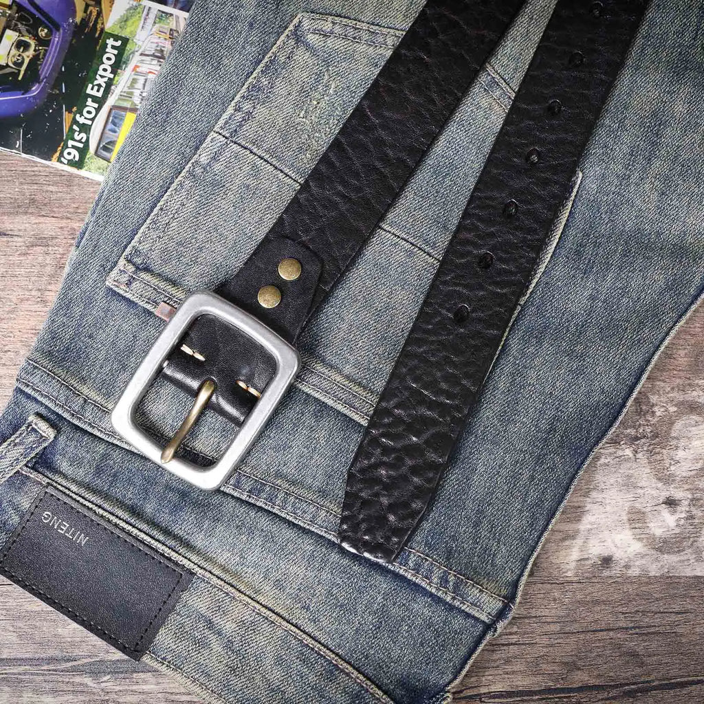 The Iron-Clad | Ceinture Frontier en cuir de vache italien épais et acier inoxydable (coffret cadeau)