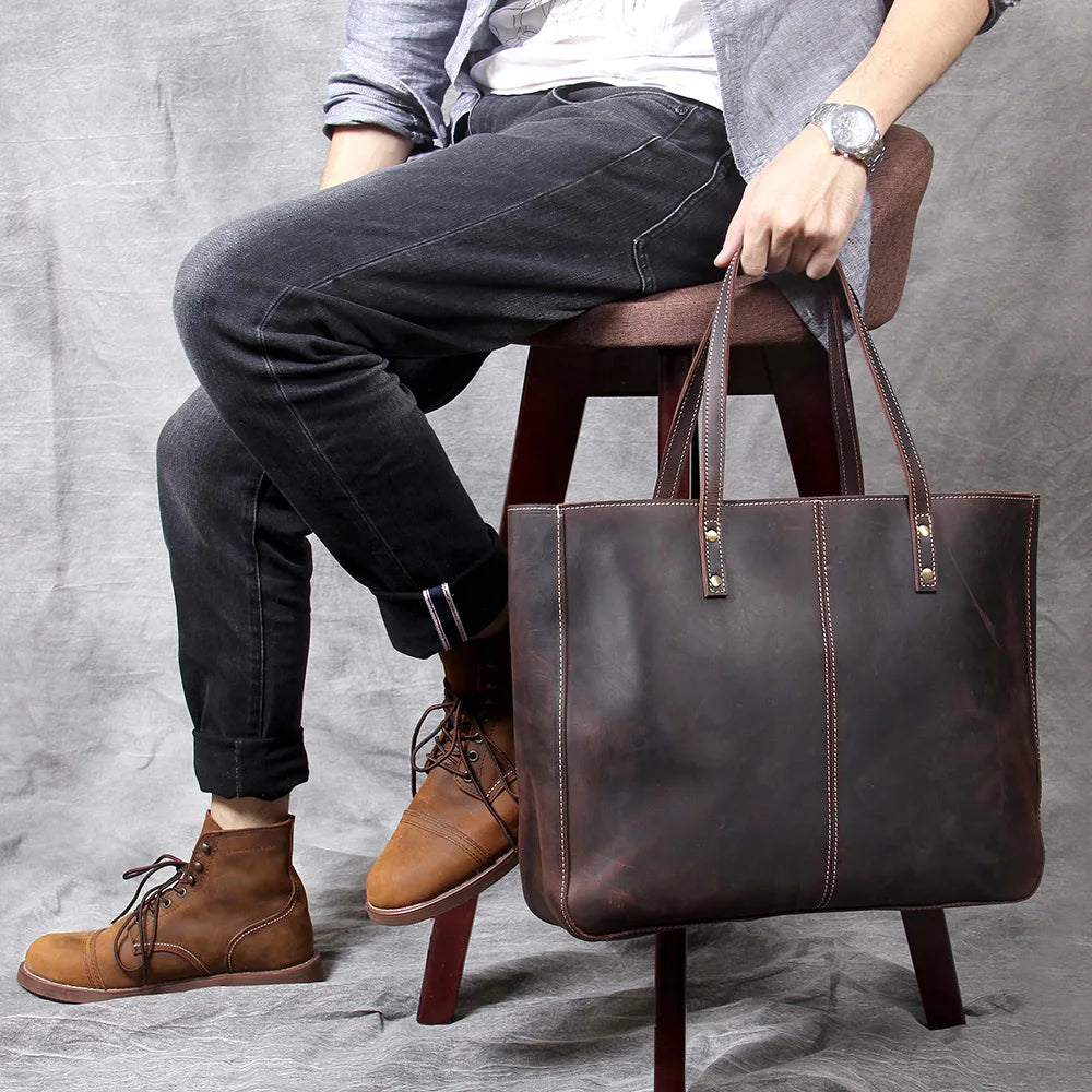 Sac fourre-tout fait main en cuir italien | Le transporteur Merchant Satchel