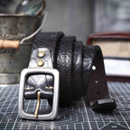 The Iron-Clad | Ceinture Frontier en cuir de vache italien épais et acier inoxydable (coffret cadeau)