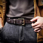 The Brass-Tacks | Ceinture Frontier en Cuir de Vachette Italien Épaissi et Laiton Massif