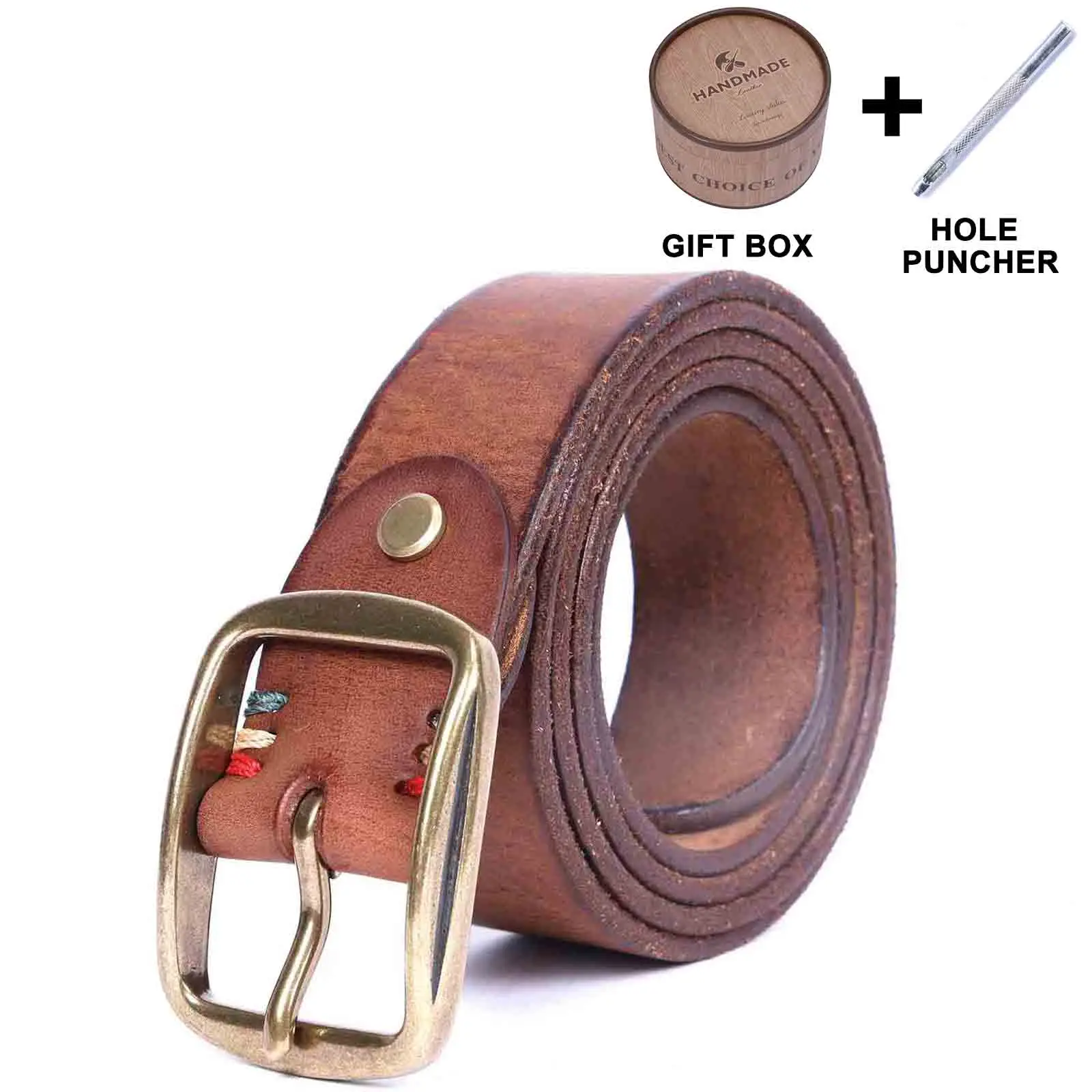 The Brass-Tack | Handcrafted Thickened Italian Cowhide & Solid Brass Frontier Belt