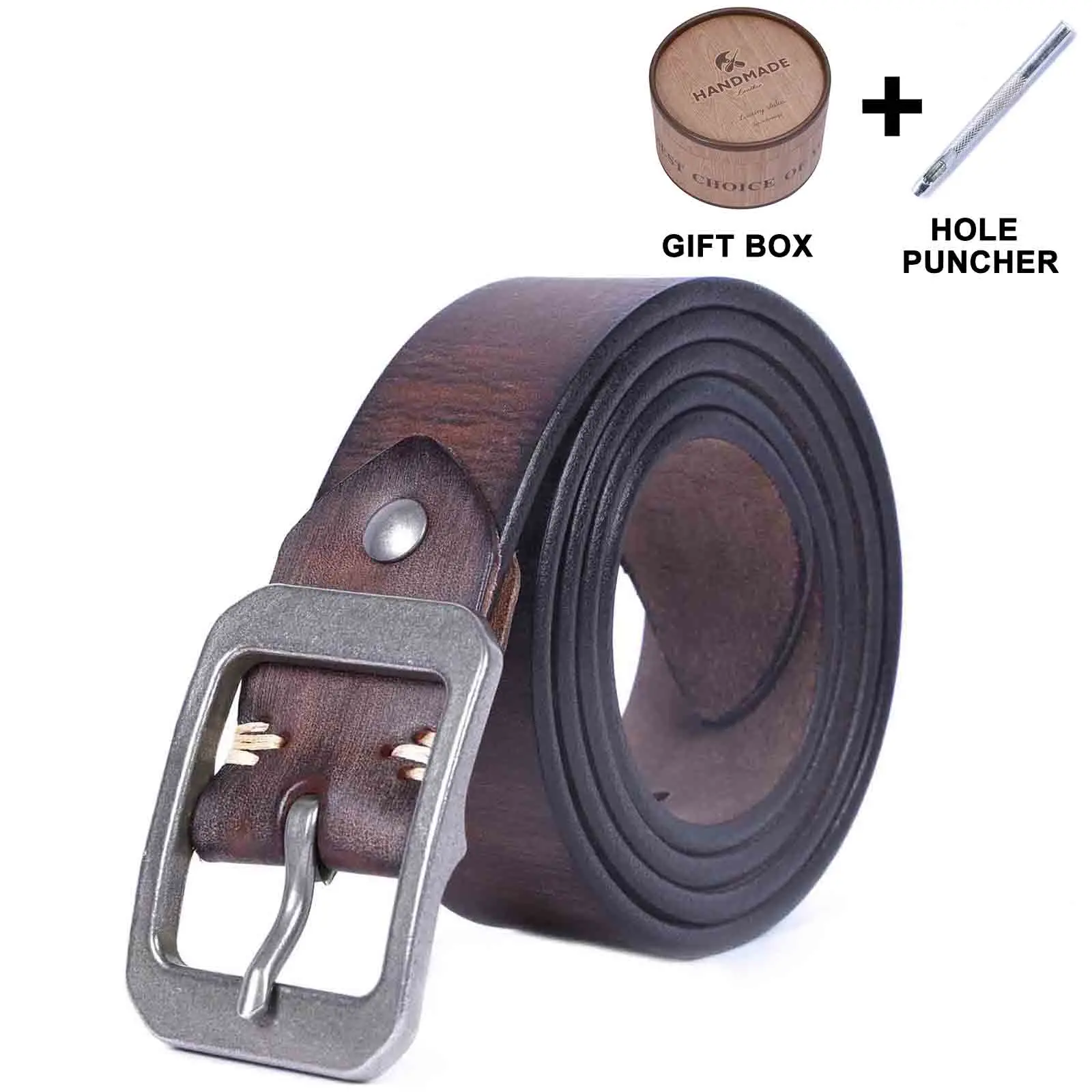 Le Cuirassé | Ceinture Frontier en Cuir de Vachette Italien Épaissi et Acier Inoxydable