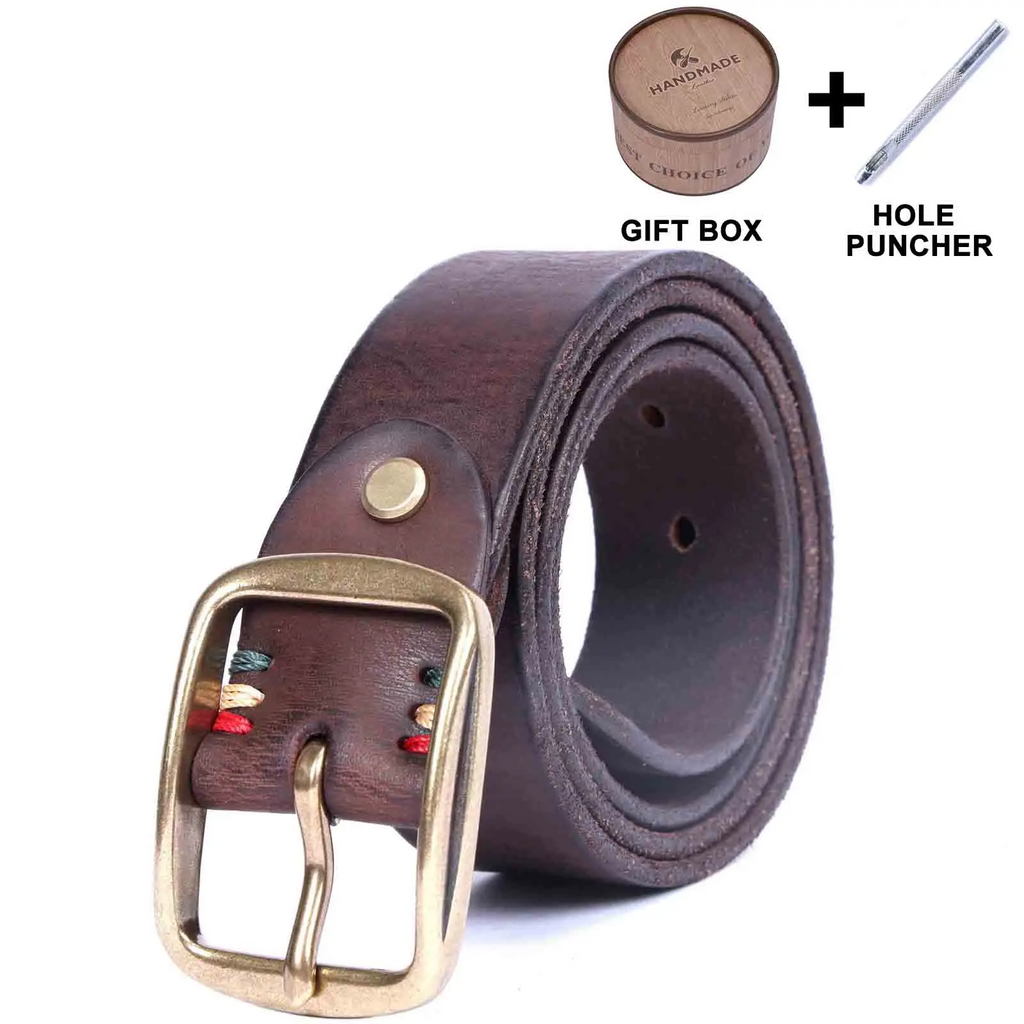 Le Brass-Tack | Ceinture Frontier en cuir de vachette italien épais et en laiton massif, fabriquée à la main