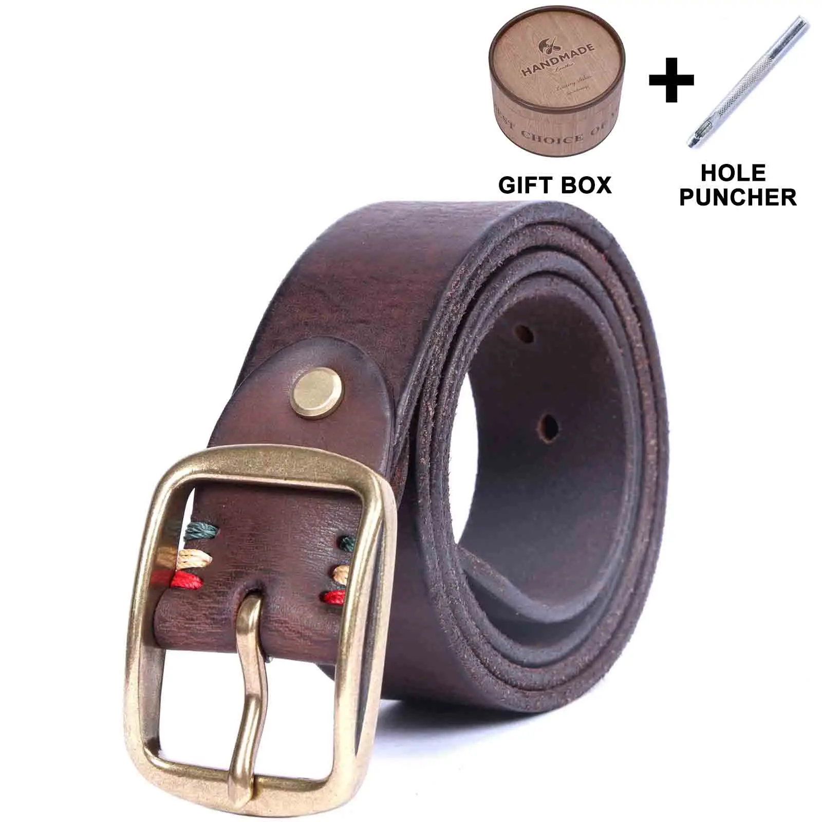 Le Brass-Tack | Ceinture Frontier en cuir de vachette italien épais et en laiton massif, fabriquée à la main