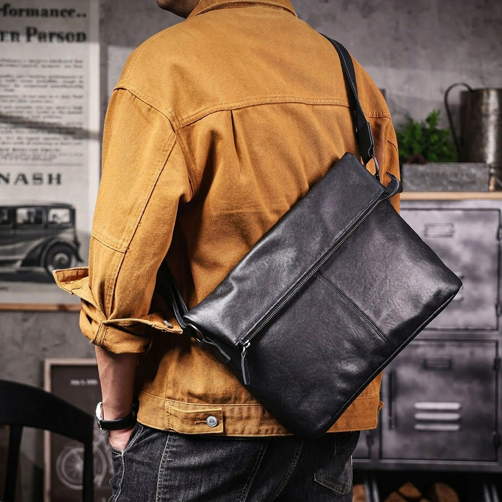 The Iron-Oak | Natural Vegetable-Tanned Leather Minimalist Courier & Laptop Bag