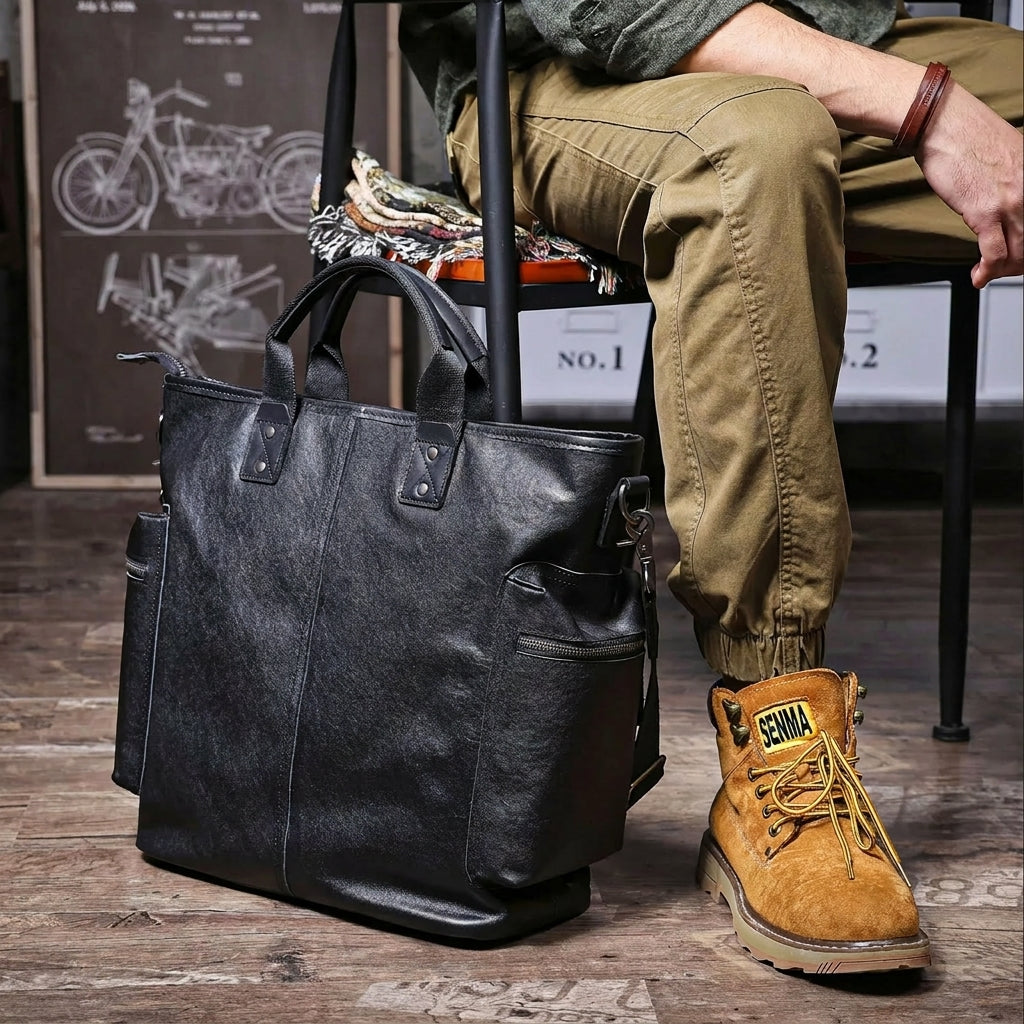 The Settler | Natural Vegetable-Tanned Genuine Leather 15" Minimalist Briefcase