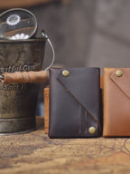 The Outpost | Porte-cartes minimaliste en cuir pleine fleur Crazy Horse fait main